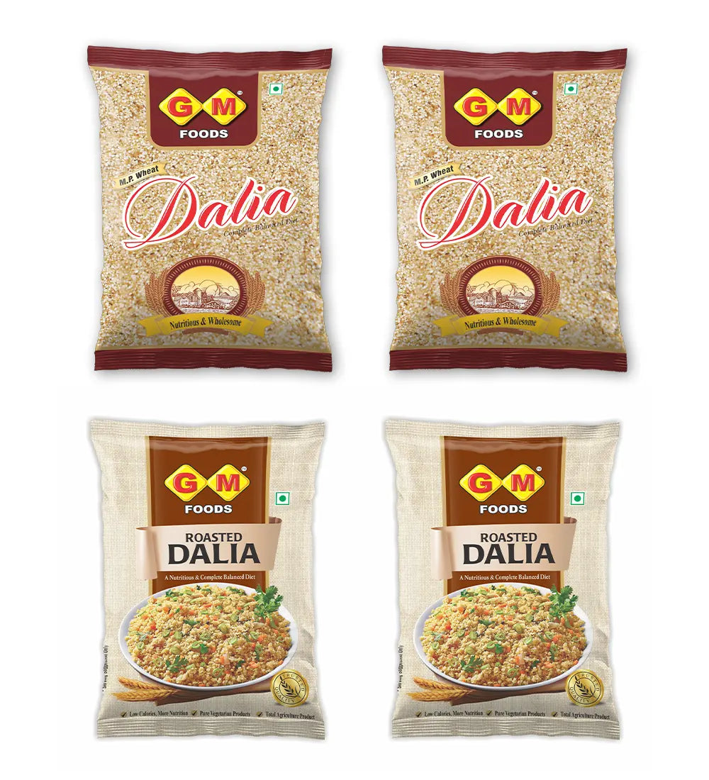 GM Foods MP Wheat Daliya (Pack Of 2) + Roasted Daliya (Pack of 2)